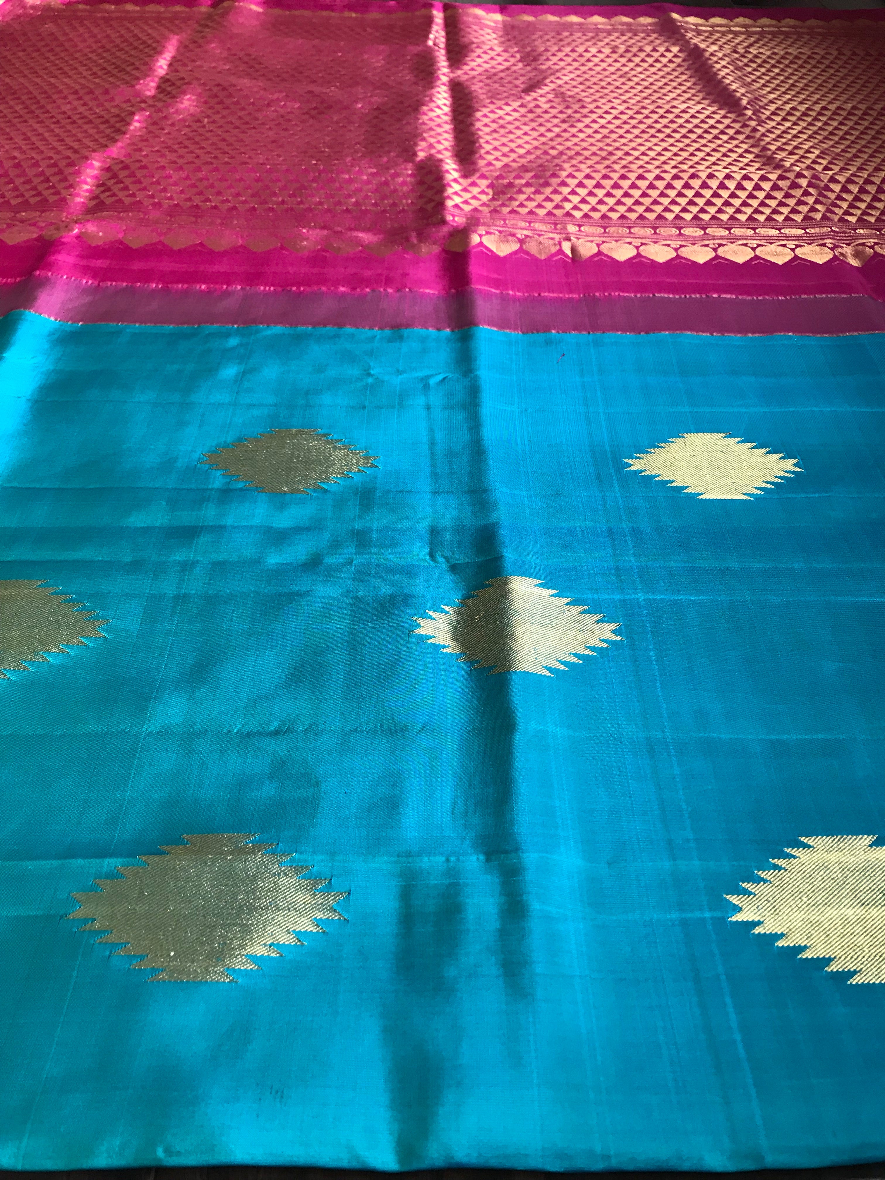 Pure Silk Kanjivaram - Sea Green Firozi Magenta