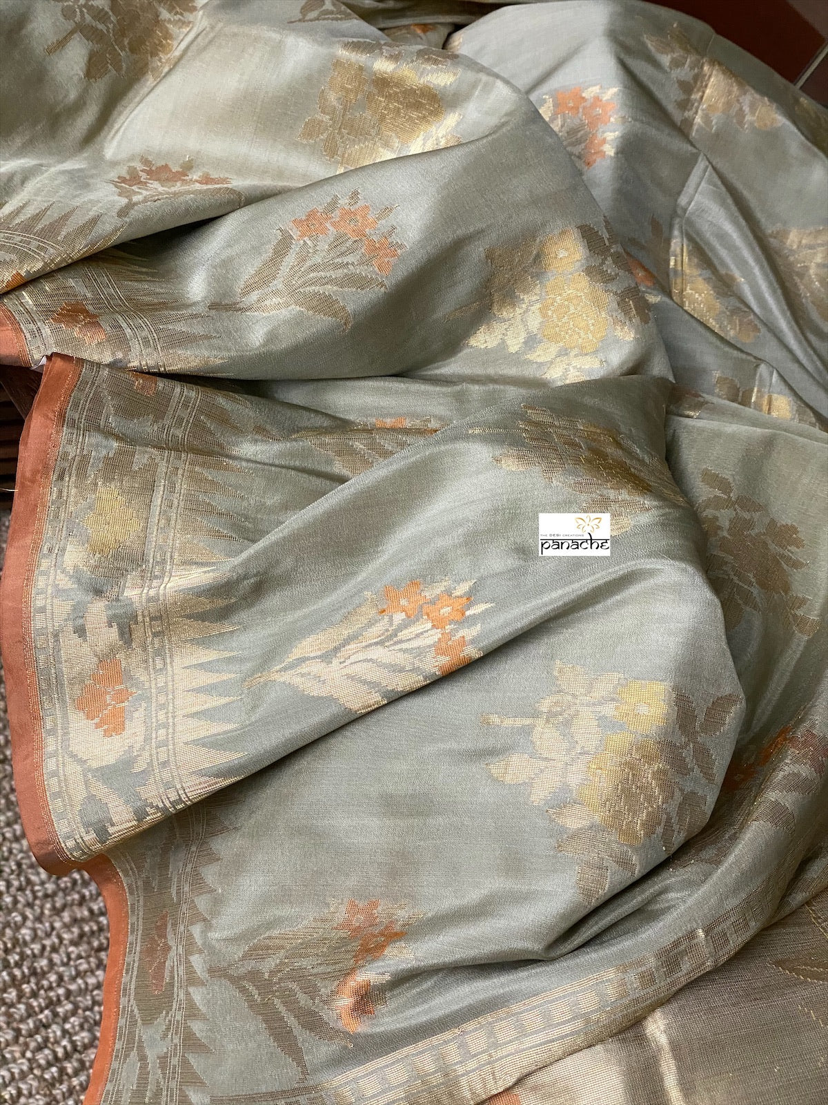 Silk Banarasi - Soft Fern Grey Rust
