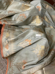 Silk Banarasi - Soft Fern Grey Rust