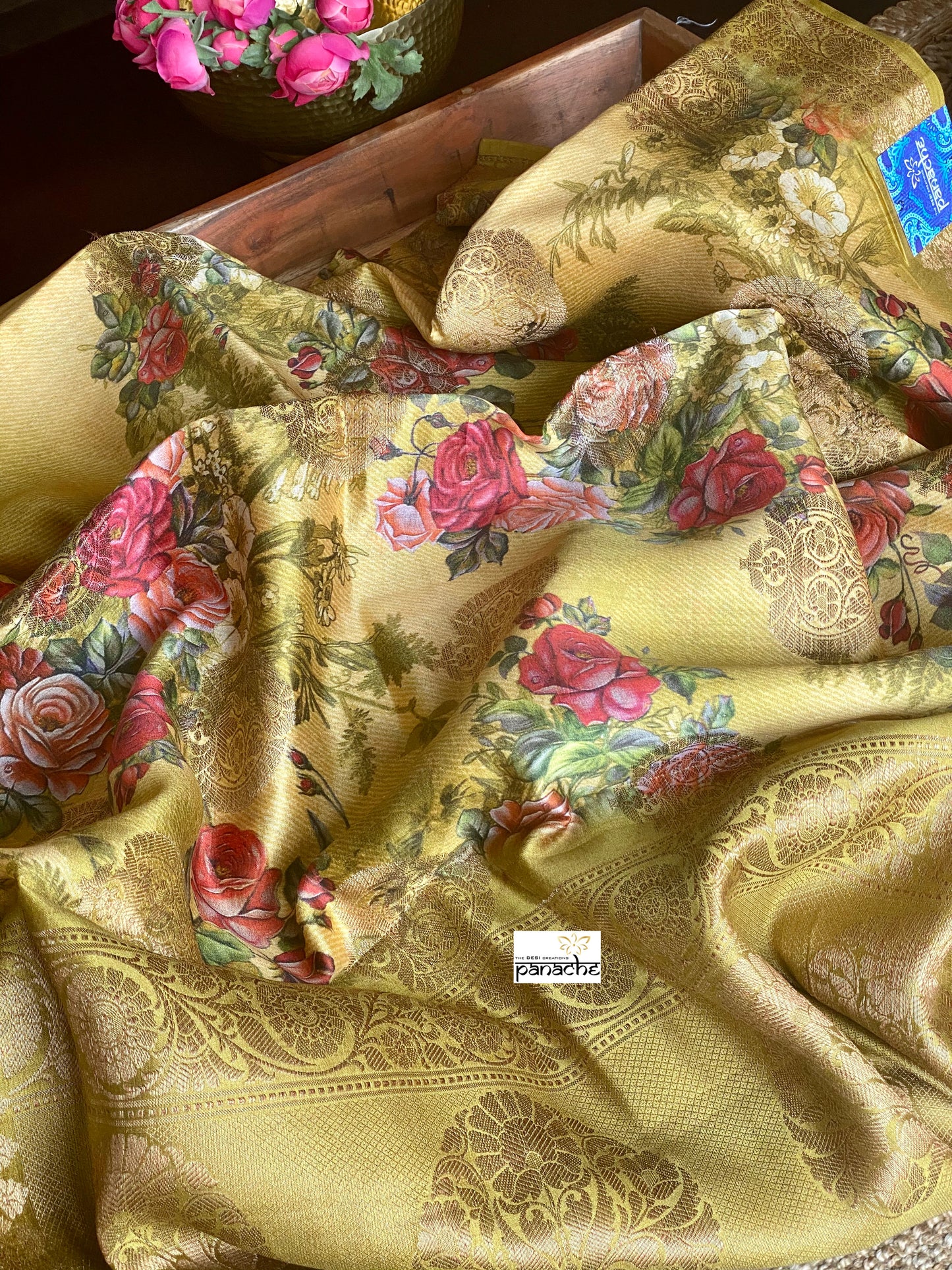 Chiniya Silk Banarasi Floral - Ochre Yellow