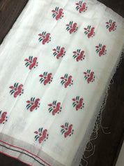 Linen Handloom Exclusive - Silver Zari White woven