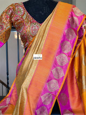 Pure Silk Brocade Banarasi - Mustard Yellow Kadwa Woven