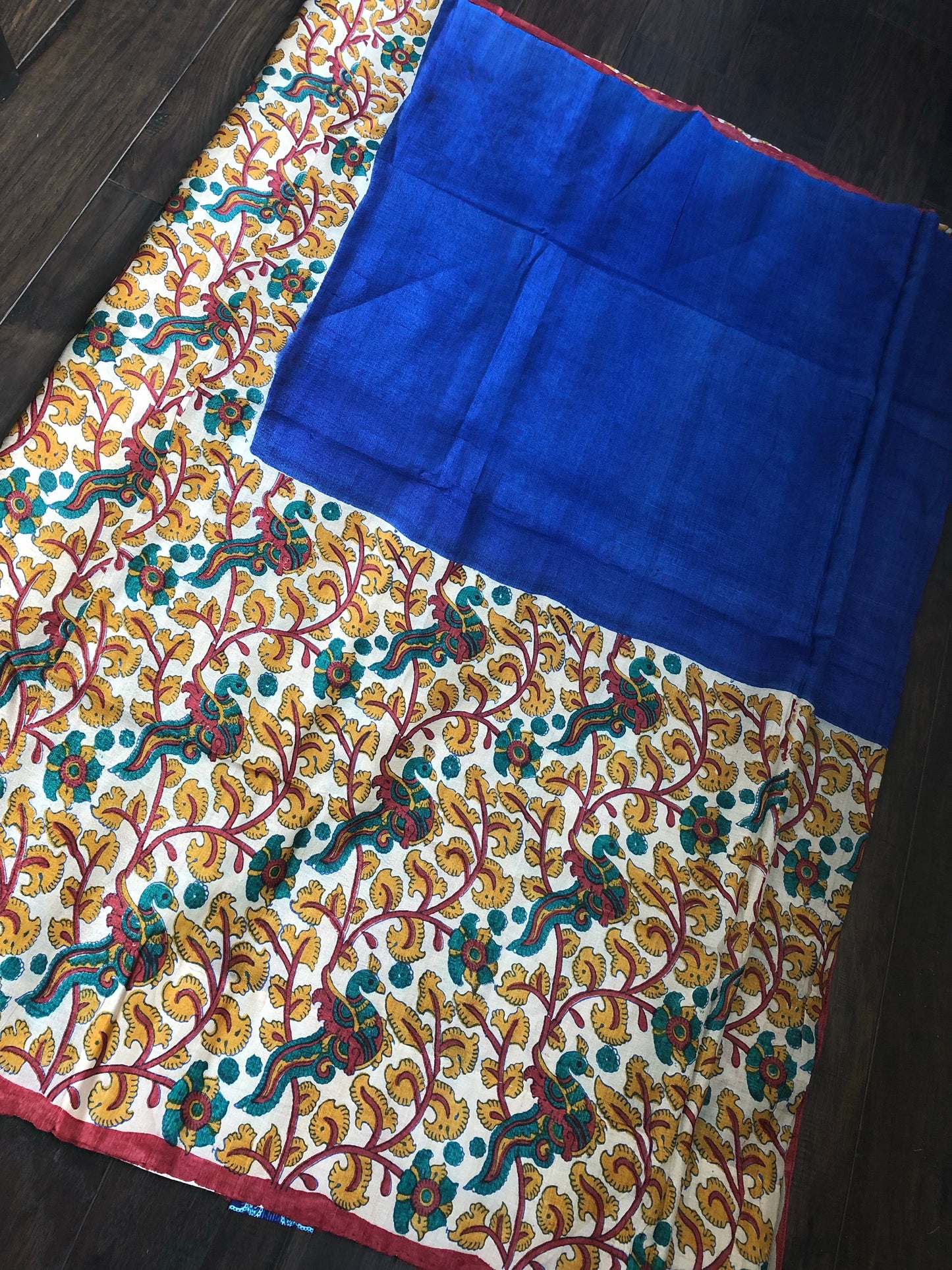 Tussar Silk - Printed Kalamkari  Royal Blue