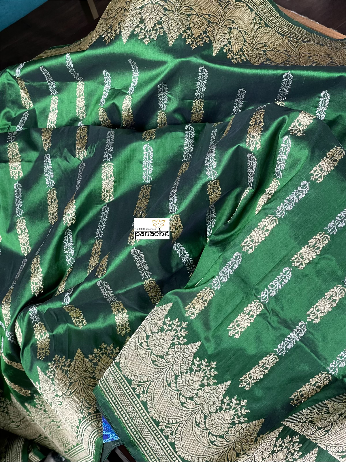 Pure Katan Silk Banarasi - Green Kadwa