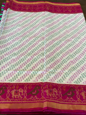 Pure Silk Ikat -  Offwhite Green Magenta