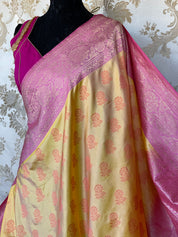 Silk Banarasi - Yellow Pink Resham Woven