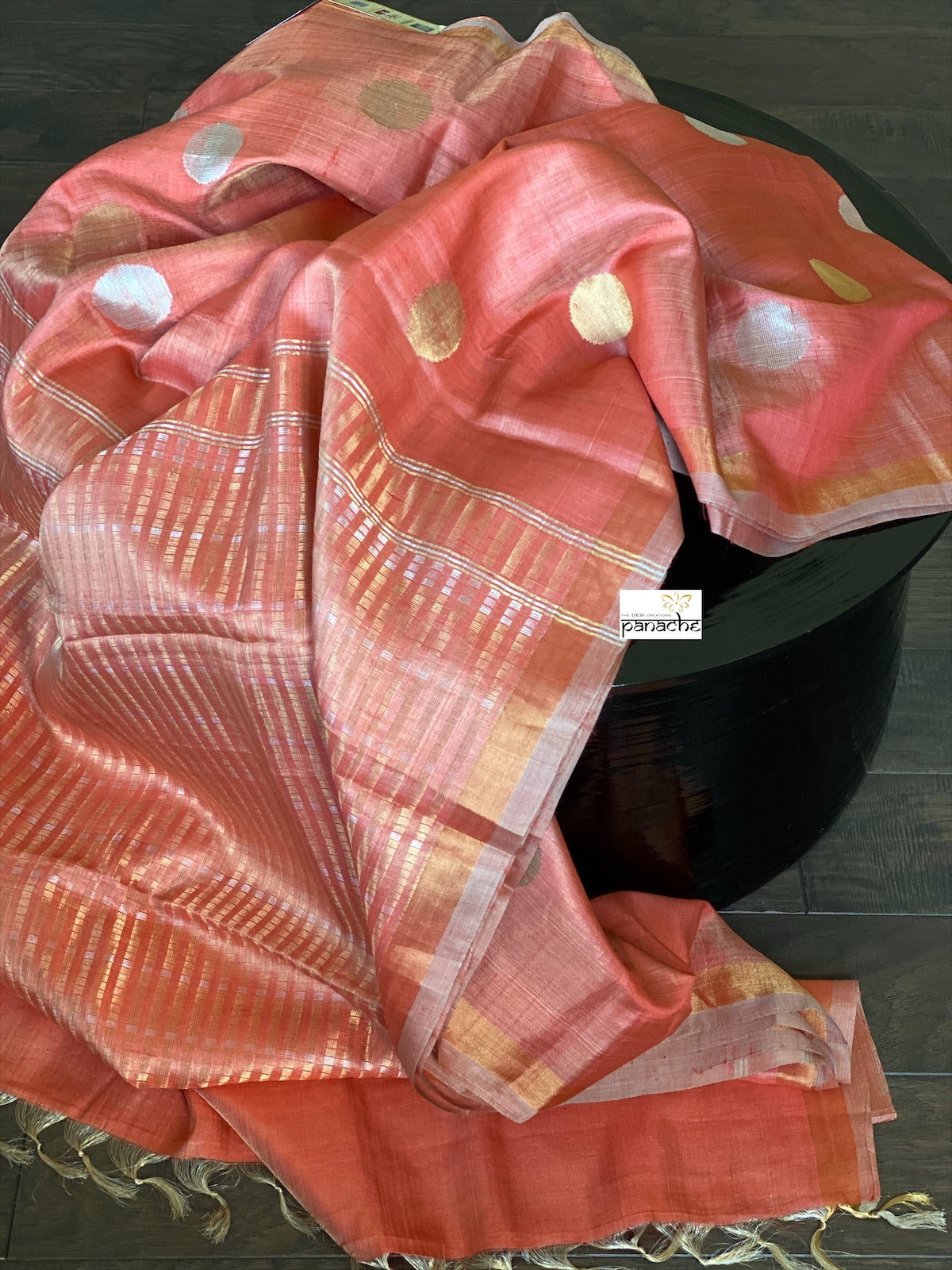 Tissue Tussar Silk - Peach Orange Woven
