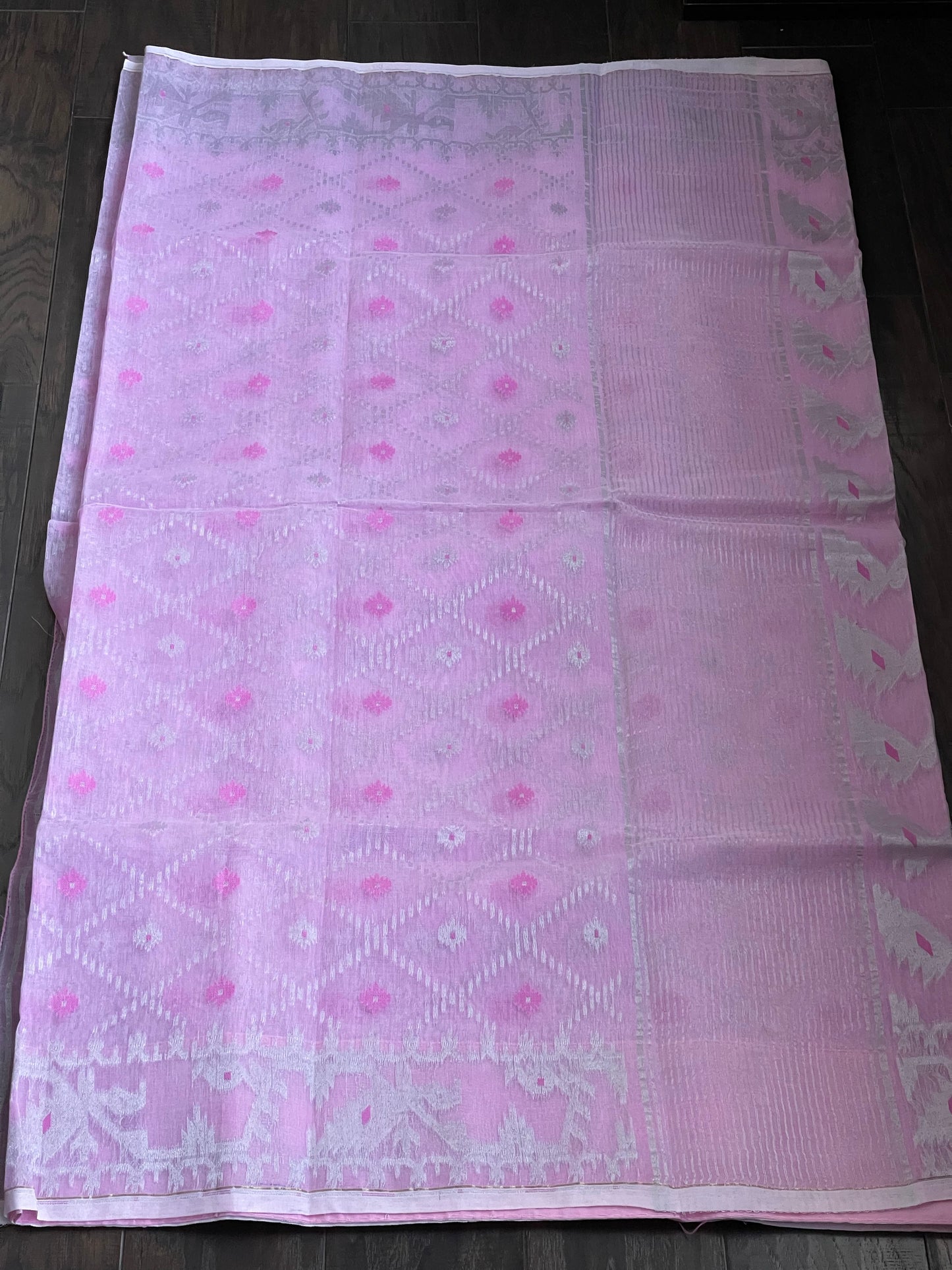 Pure Cotton Jamdaani Soft - Pink Silver Zari
