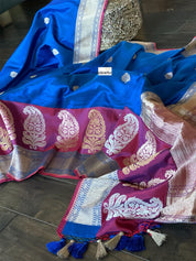 Pure Katan Silk Banarasi - Blue Purplish Maroon