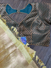 Designer Blouse - Teal Green Zari woven