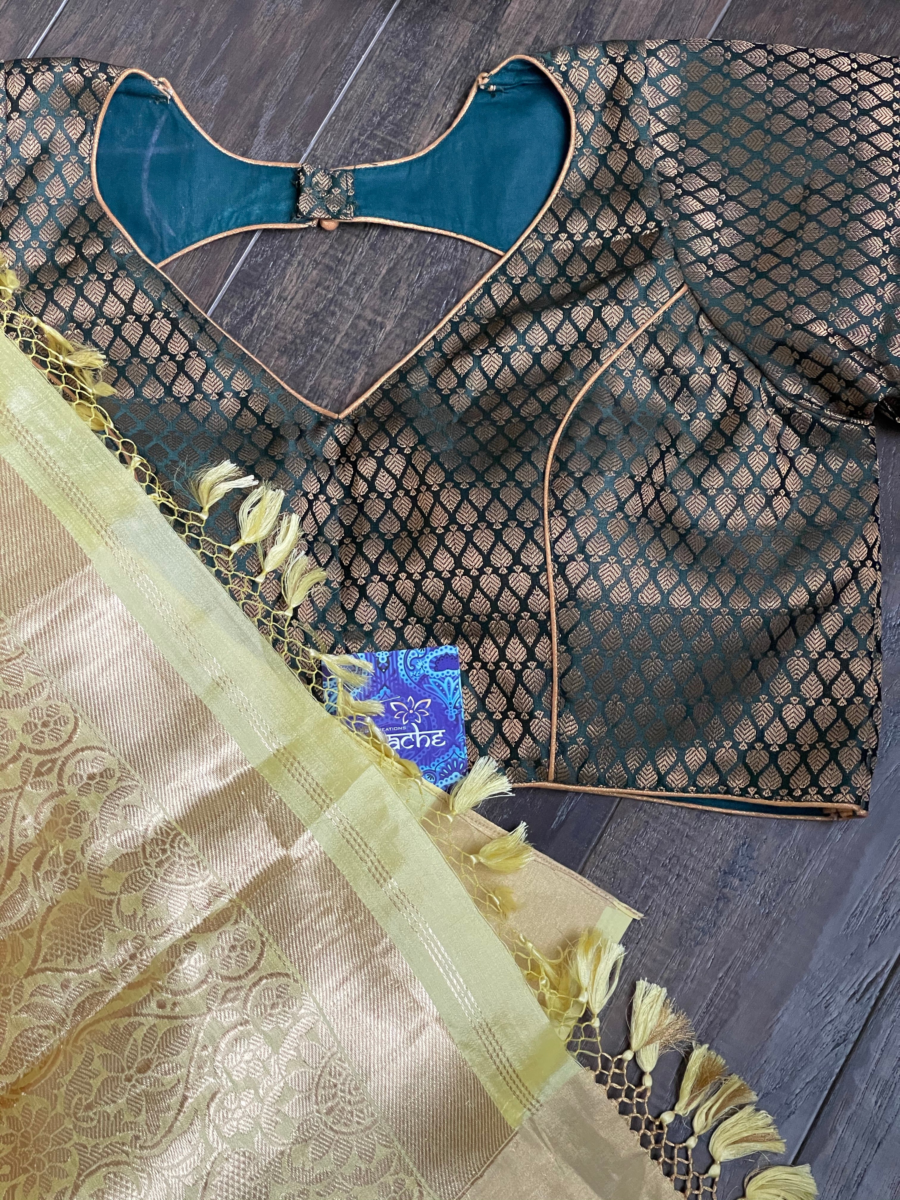 Designer Blouse - Teal Green Zari woven
