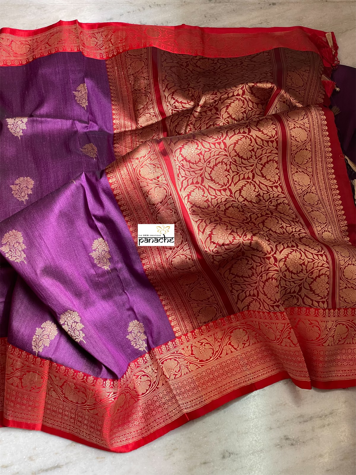 Pure Tussar Silk Banarasi - Purple Red