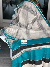 Pure Cotton Silk Printed - Beige Black Firozi Printed