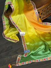 Designer Satin Silk - Yellow Green Shaded