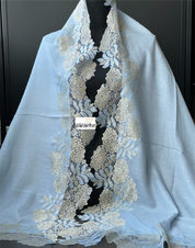 Kashmiri Pashmina Lace Stole - Light Blue
