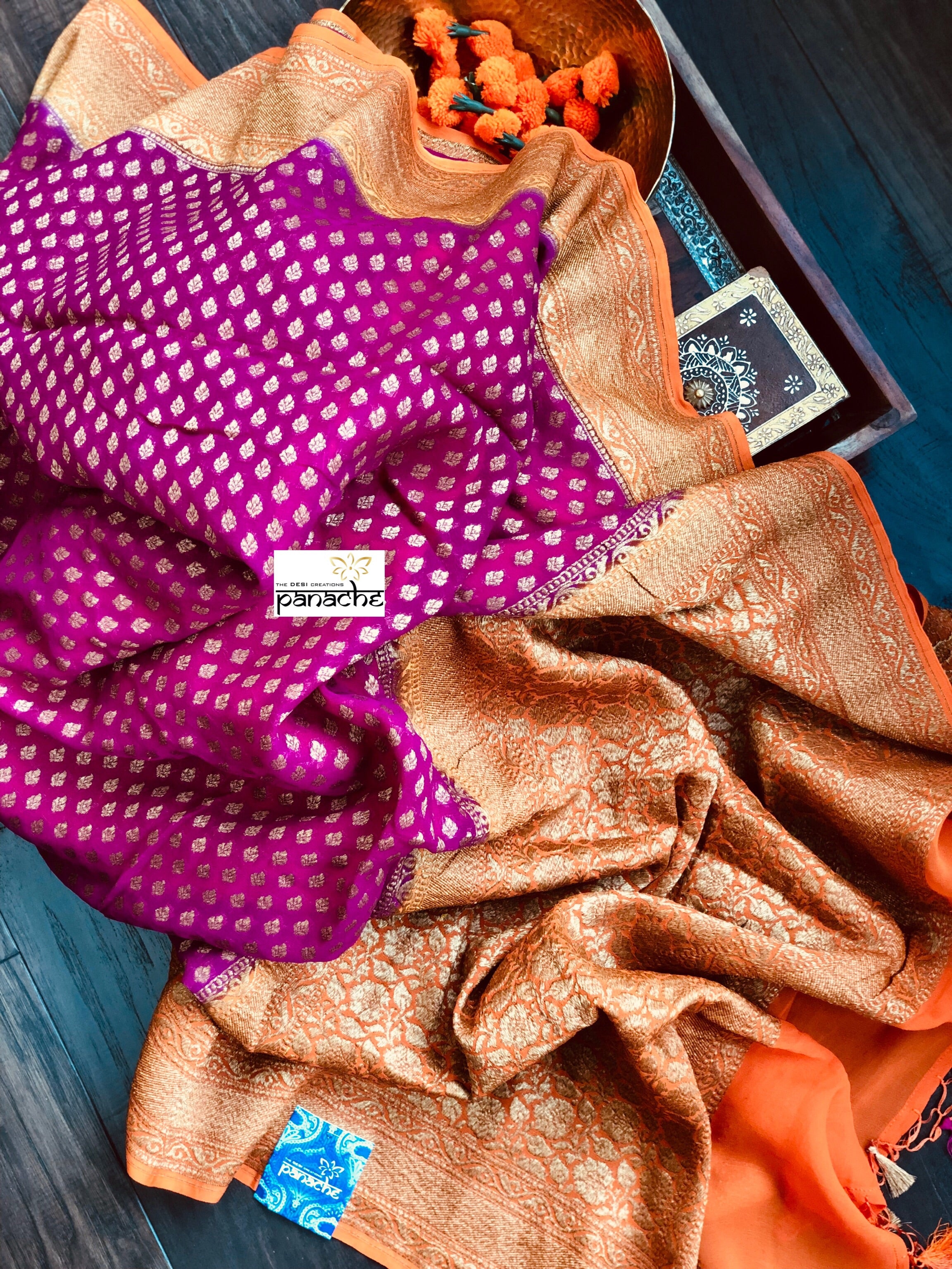 Khaddi Georgette Banarasi - Magenta Orange