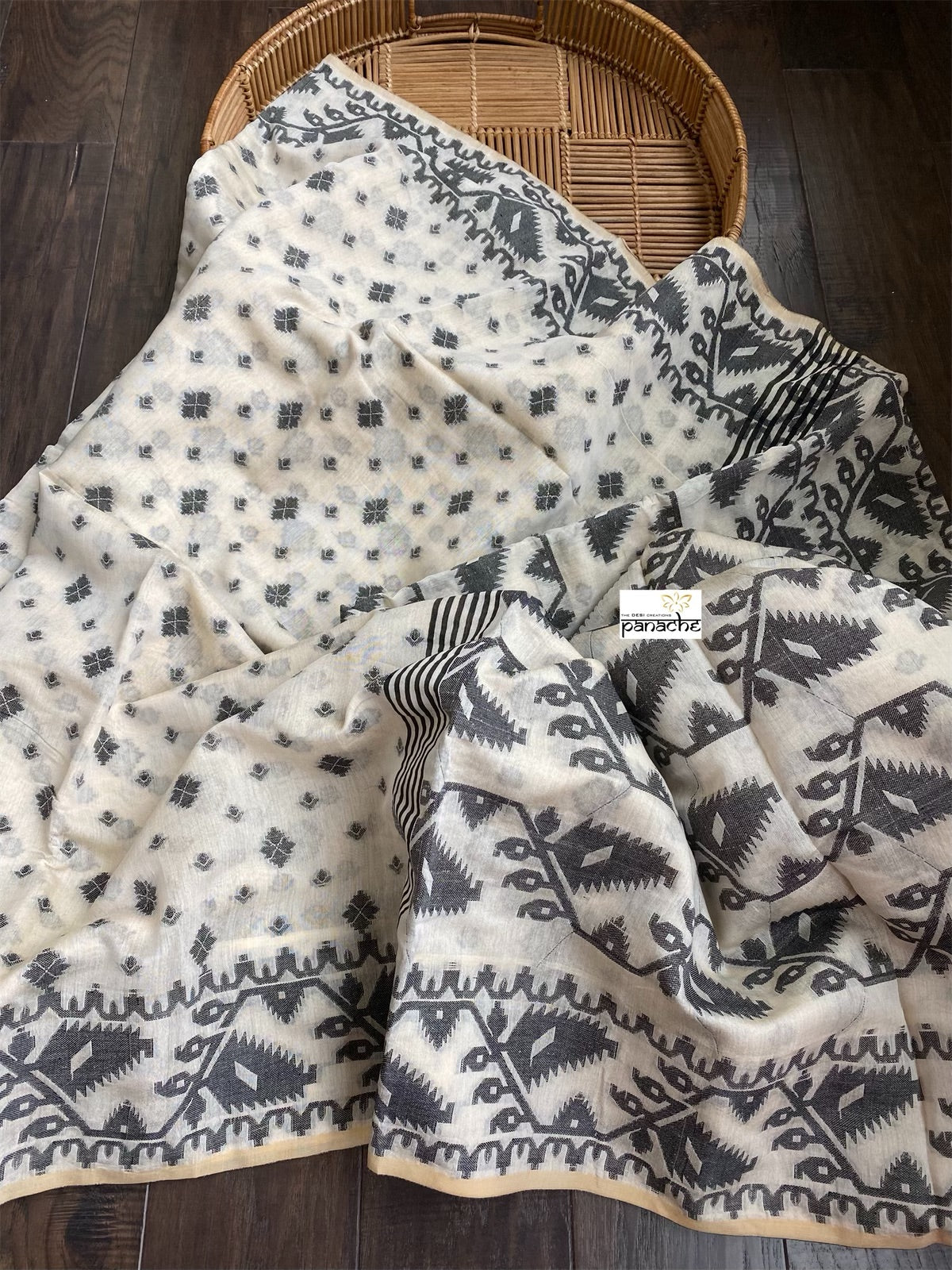Cotton Silk Jamdaani Banaras - Beige Black