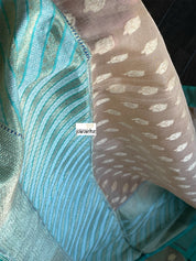 Organza Silk Banarasi - Light Peach Sea Green Antique Zari