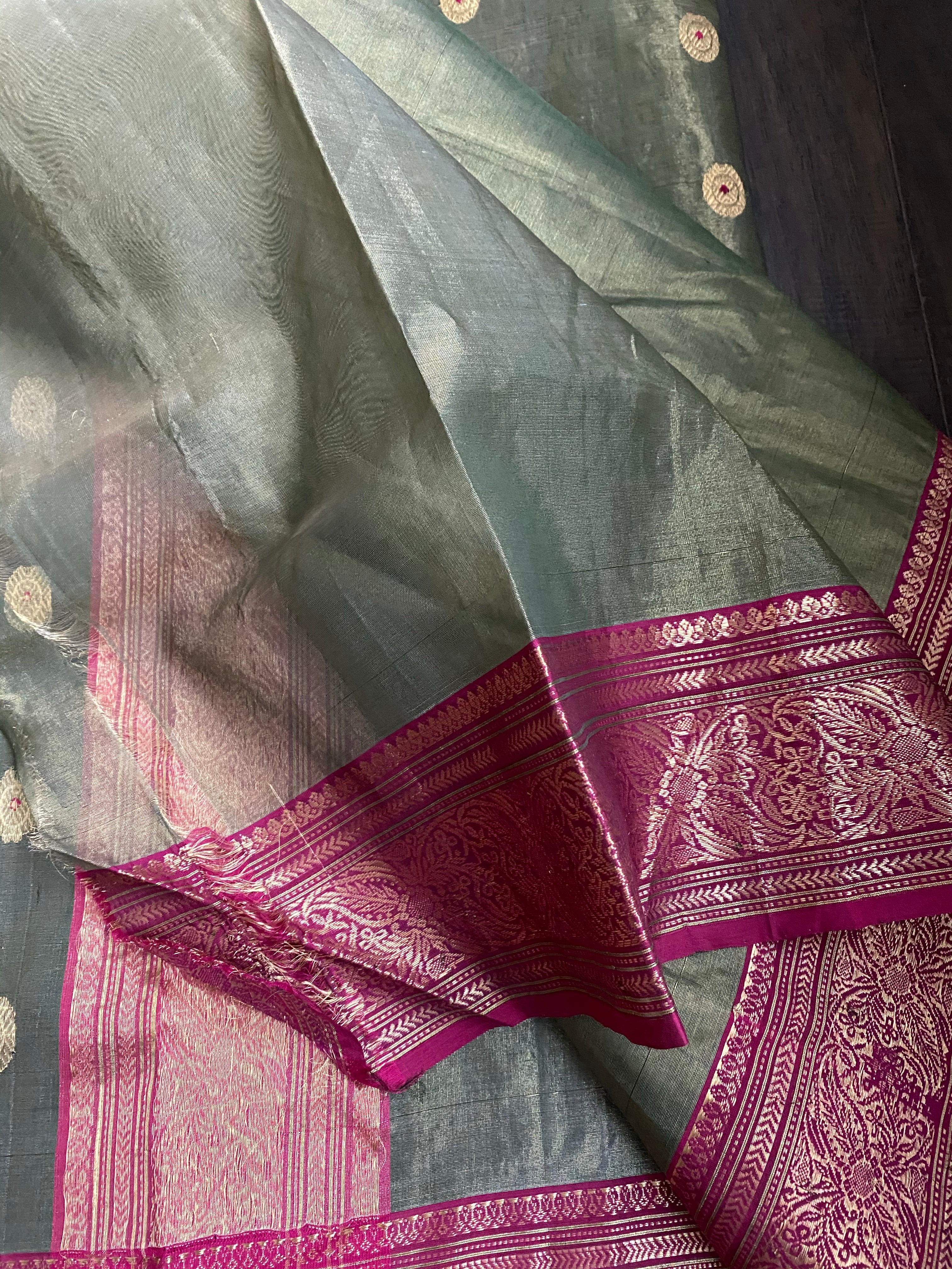 Tissue Chanderi Silk - Moss Green Magenta