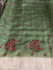 Tussar Silk - Moss Green Embroidered