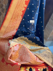 Katan Silk Banarasi - Black Red Paiesley