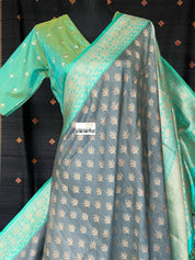 Pure Tassur Silk Banarasi - Grey Sea Green