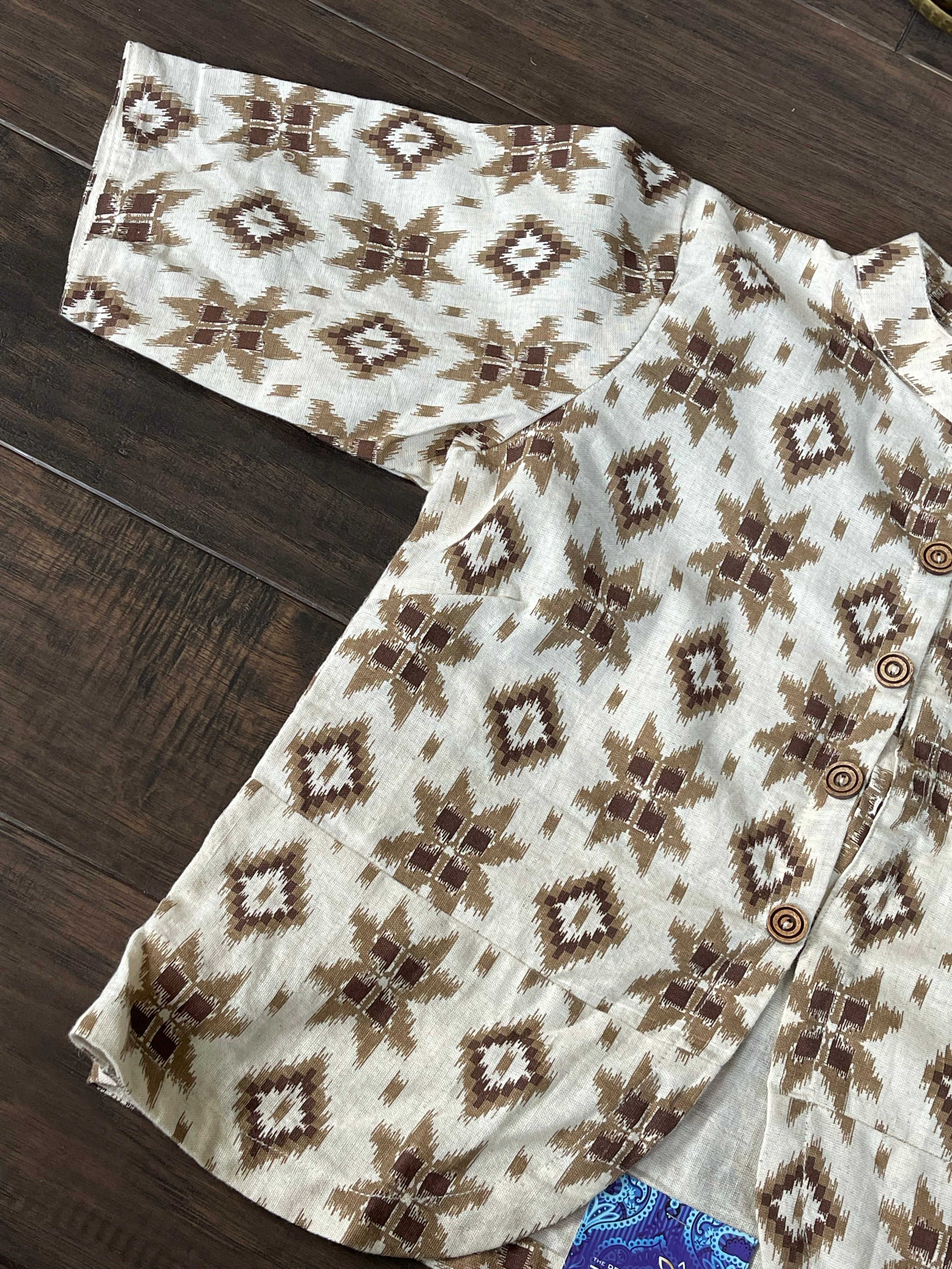 Designer Blouse - Beige Brown Ikat