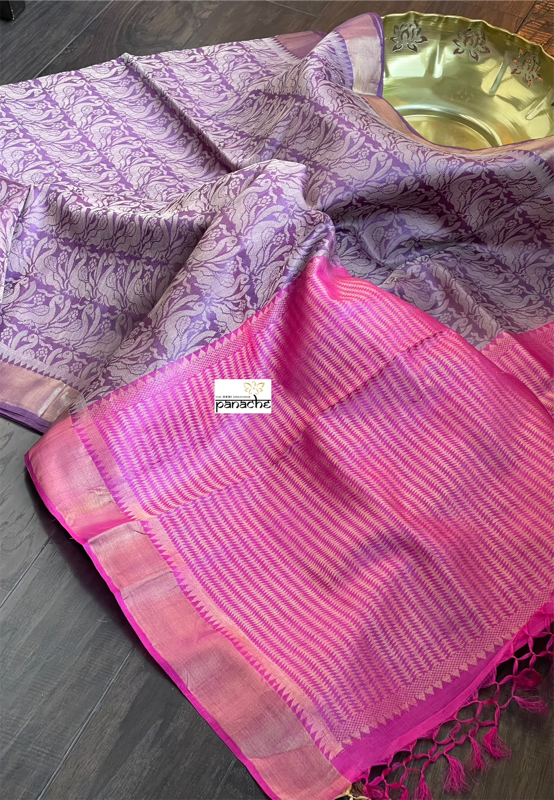 Tussar Silk - Purple Pink Resham Woven
