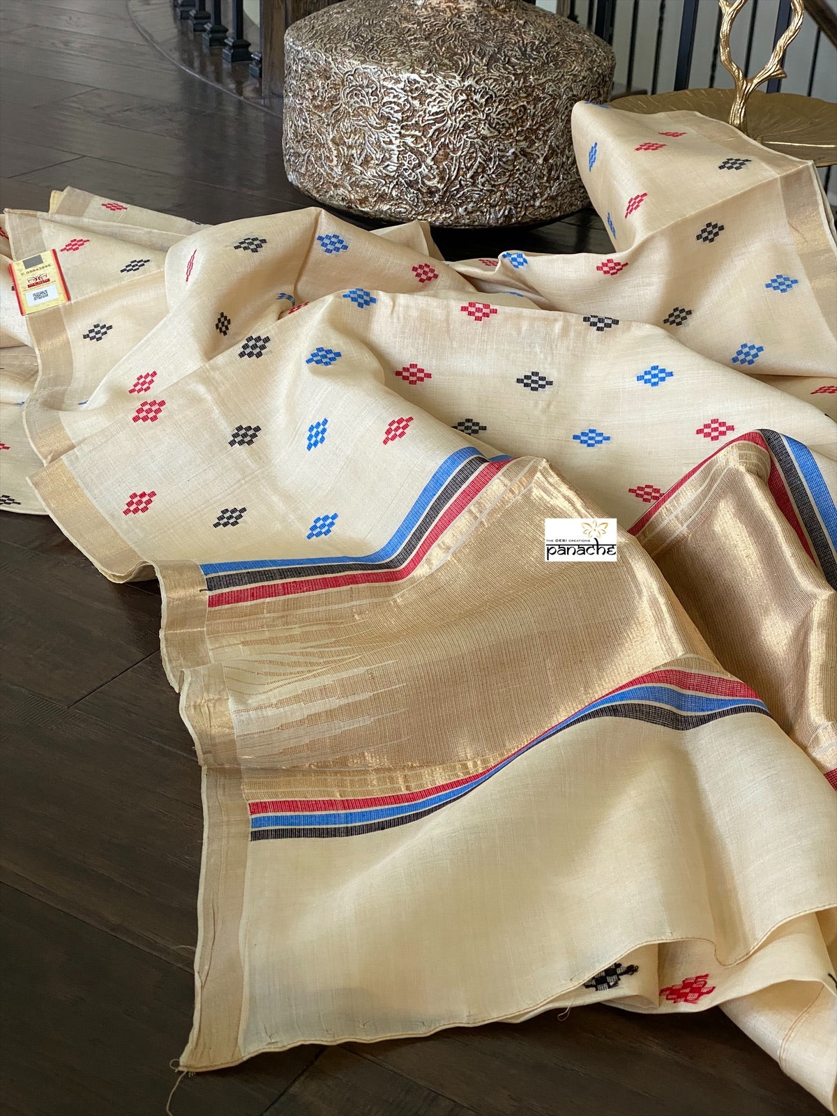 Pure Tussar Silk - Beige Resham Woven