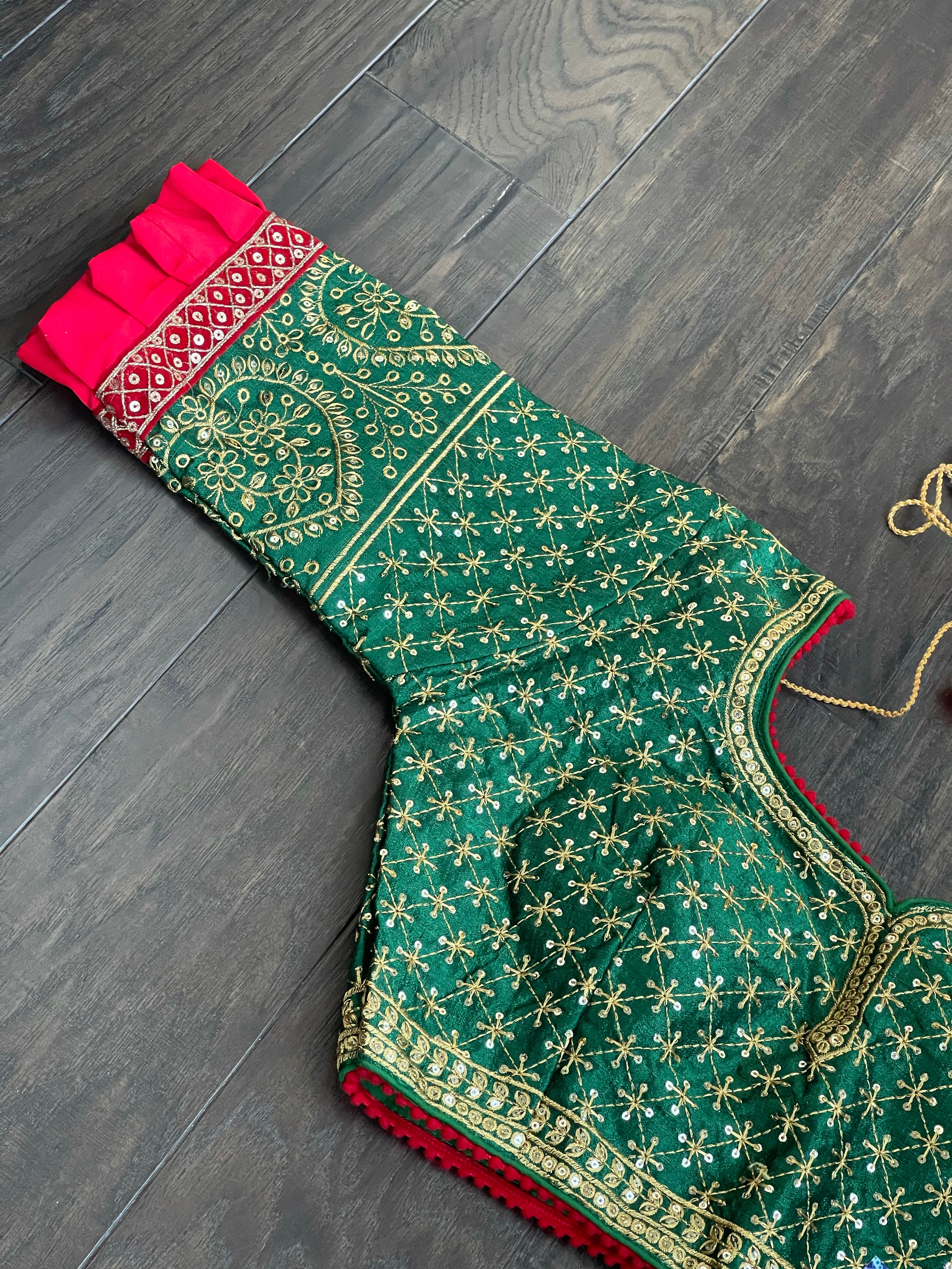 Designer Blouse - Green Red embroidered