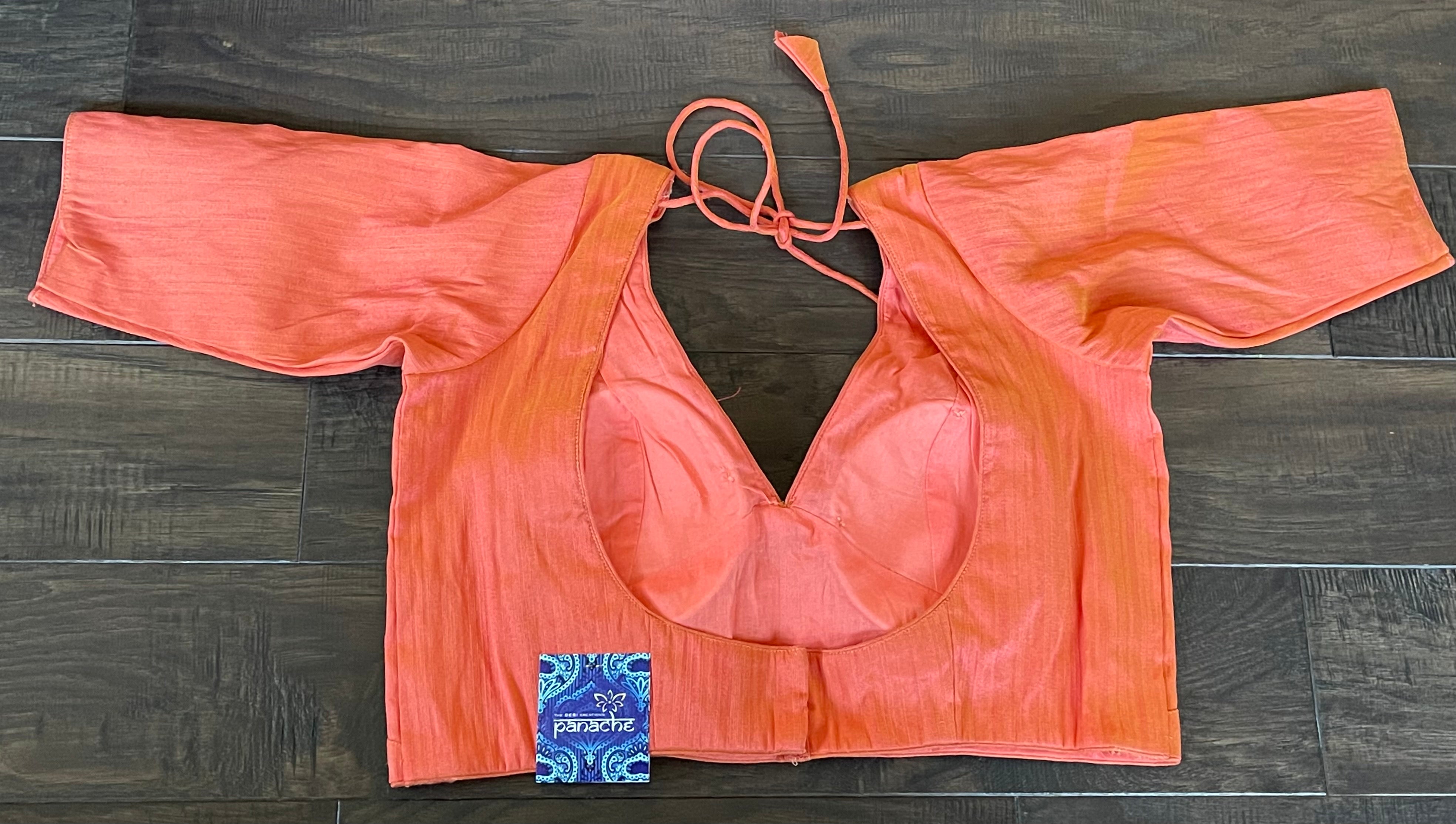 Designer Blouse - Rust orange Raw Silk
