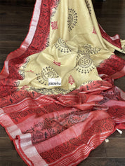 Linen Printed - Beige Yellow Maroon