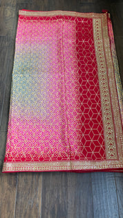 Designer Satin Silk - Grey Red Pink Shaded