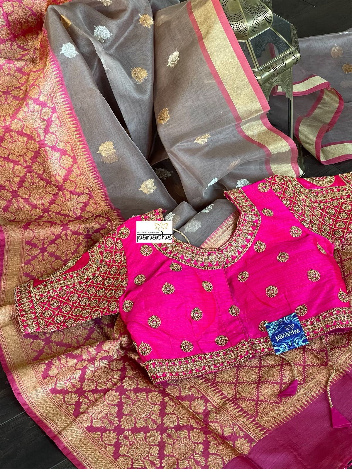 Pure Kora by Katan Silk Kadwa Banarasi - Light Grey Mauve Antique Zari