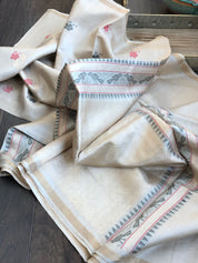 Pure Tussar Silk - Beige Red Resham Zari Woven