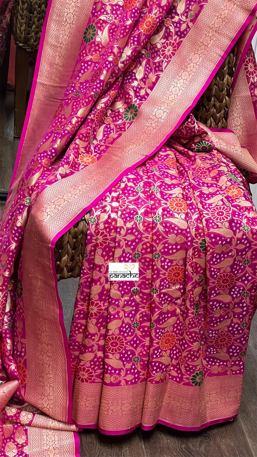 Bandhej Khaddi Georgette Banarasi - Magenta Pink
