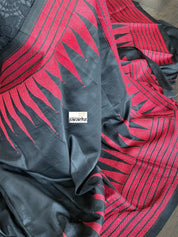 Pure Bangalore Silk Kantha Stitch -  Black Red Temple