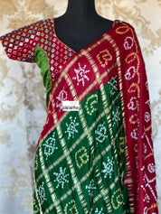 Pure Gajji Silk Gharchola - Green  Red Bandhej