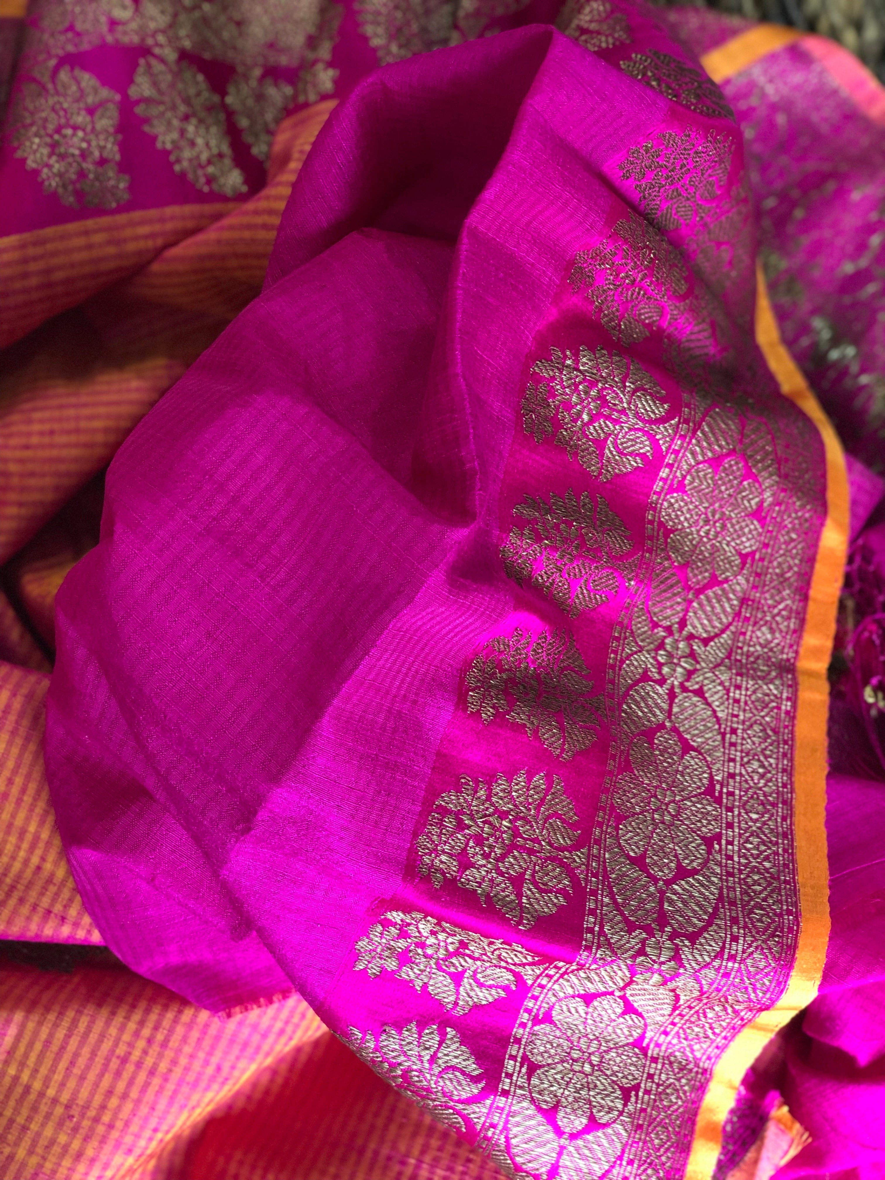 Tassur Silk Banarasi - Peach Orange Magenta