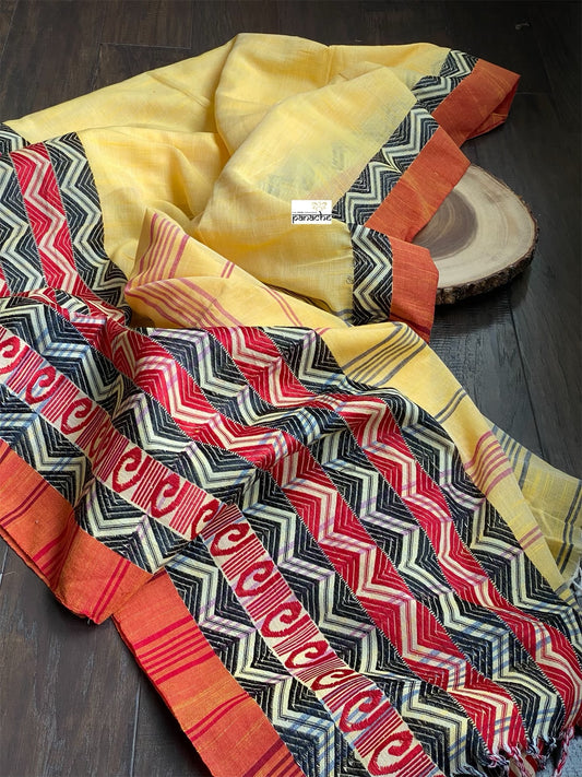 Begampuri Cotton Saree - Yellow Rust Woven