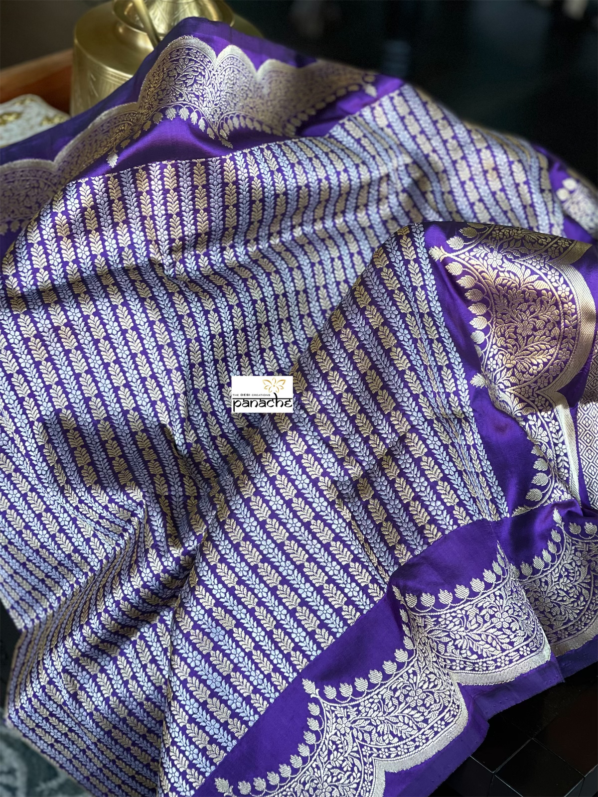 Silk Brocade Banarasi - Purple Antique Zari Kadwa
