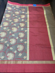 Cotton Silk Chanderi - Grey Brown Meenakari