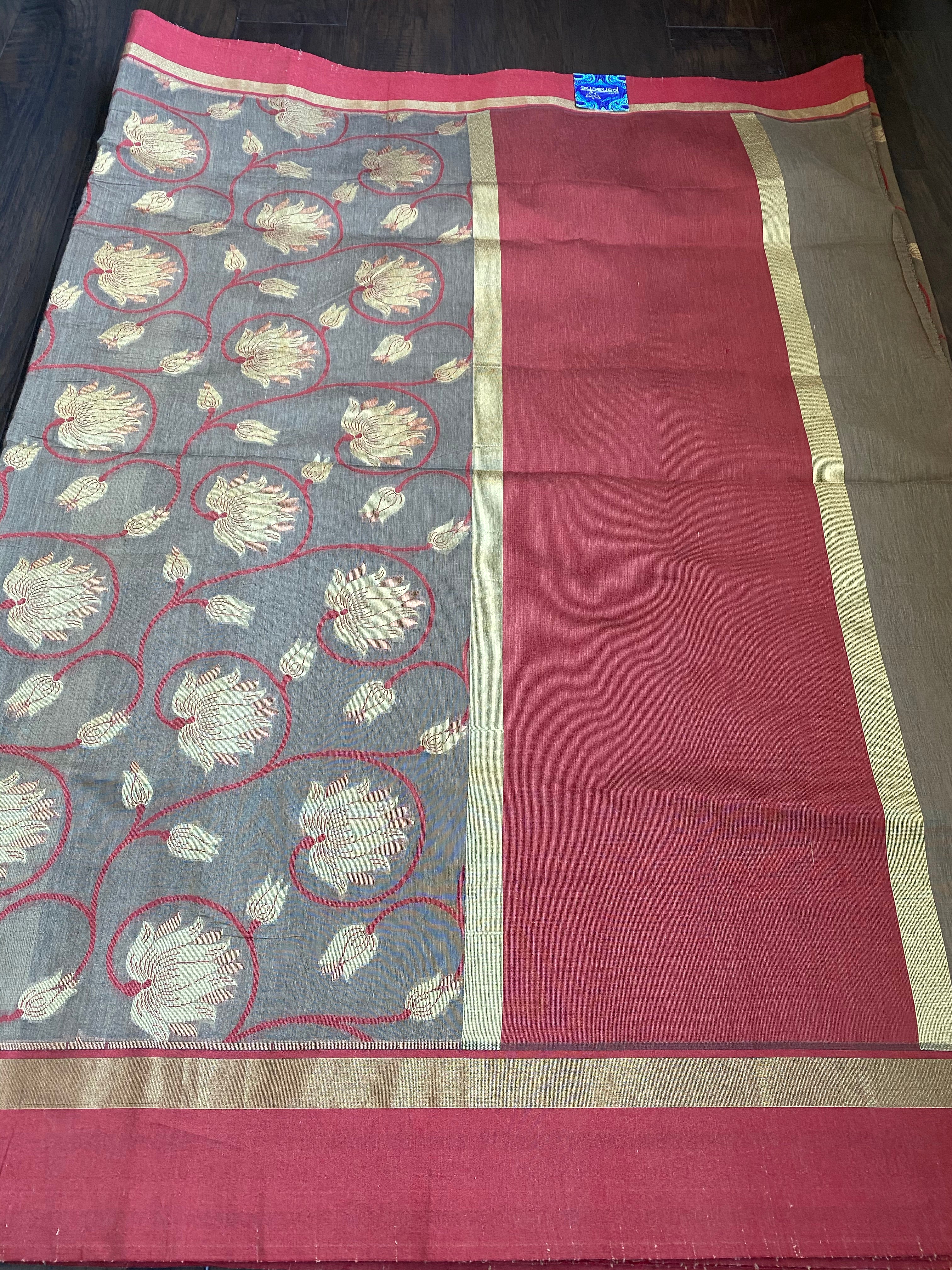 Cotton Silk Chanderi - Grey Brown Meenakari