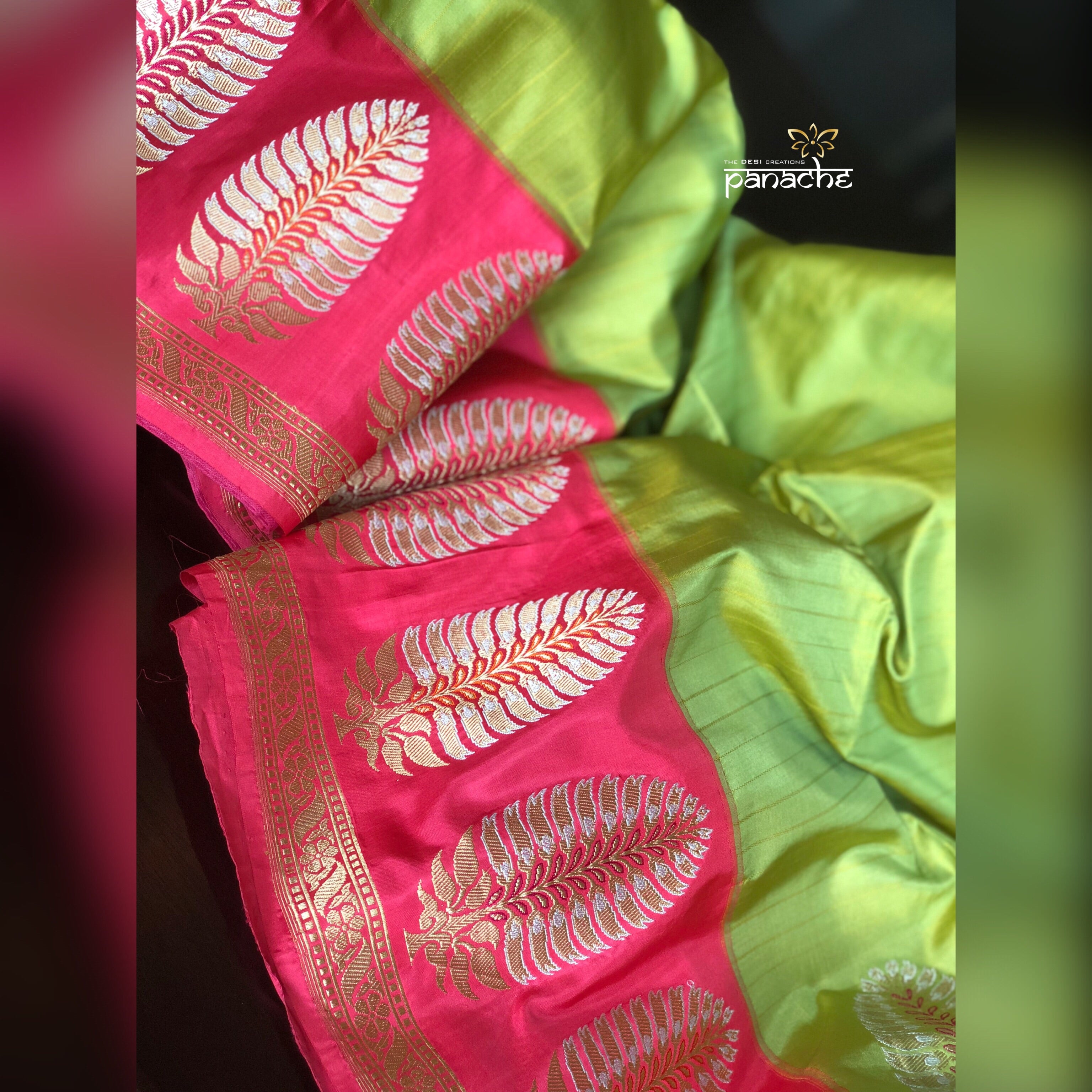 Pure Silk Katan Banarasi - Pista Green Pink