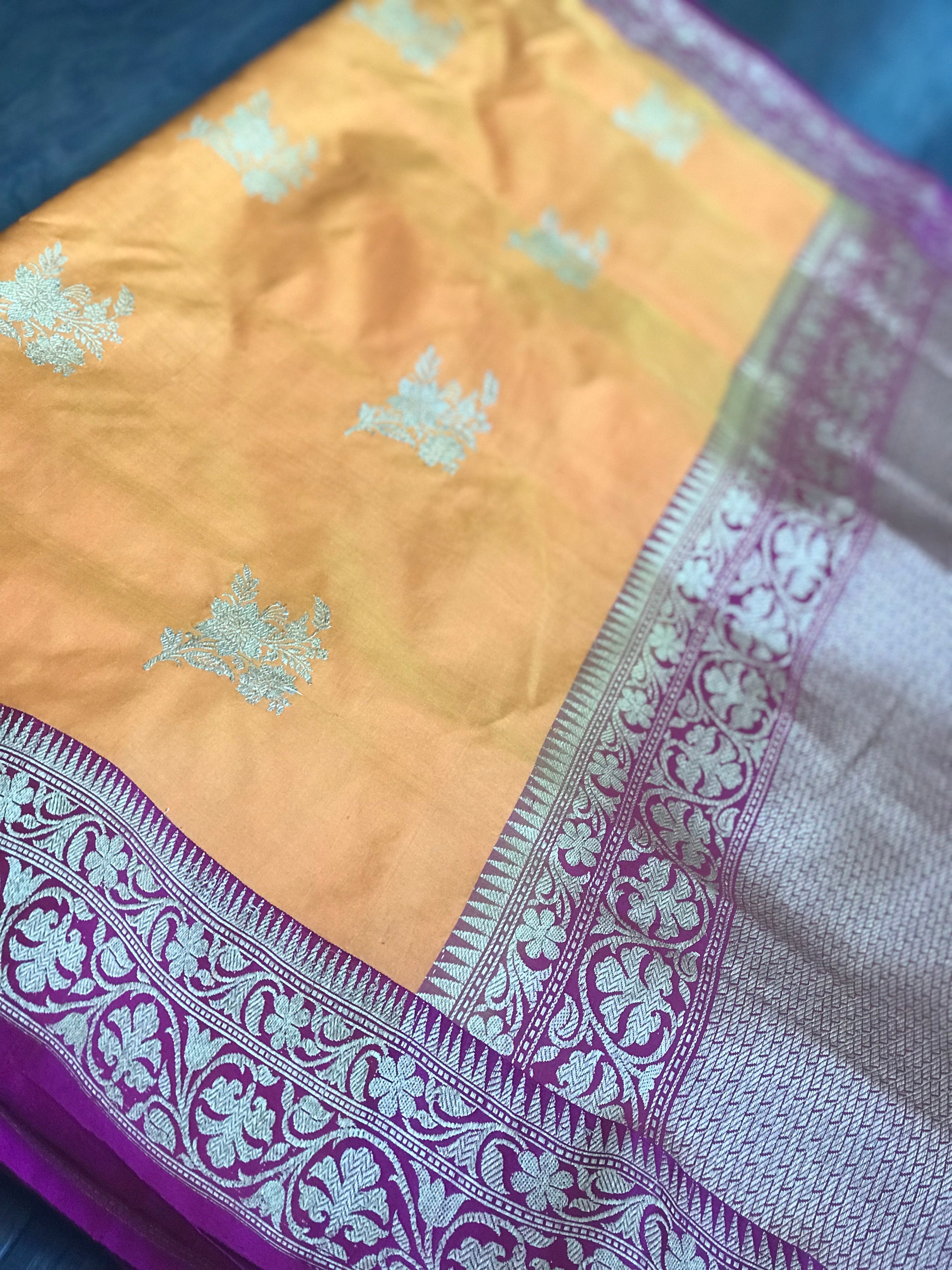 Katan Silk Banarasi - Orange Magenta