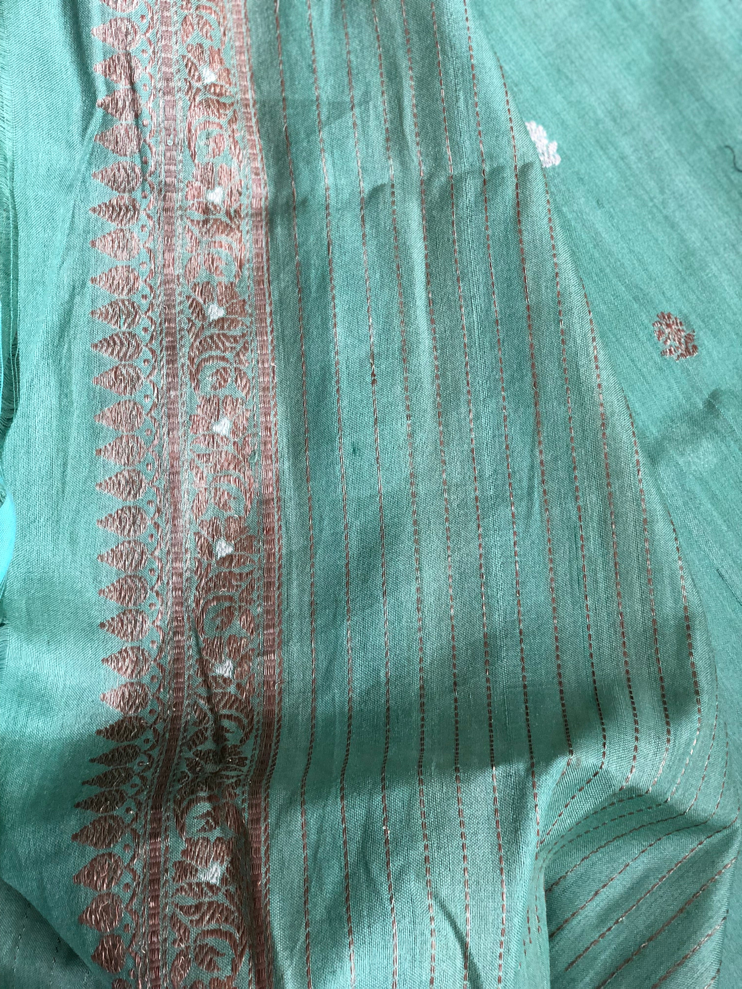 Pure Tassur Silk Banarasi - Light Teal Green Antique Zari