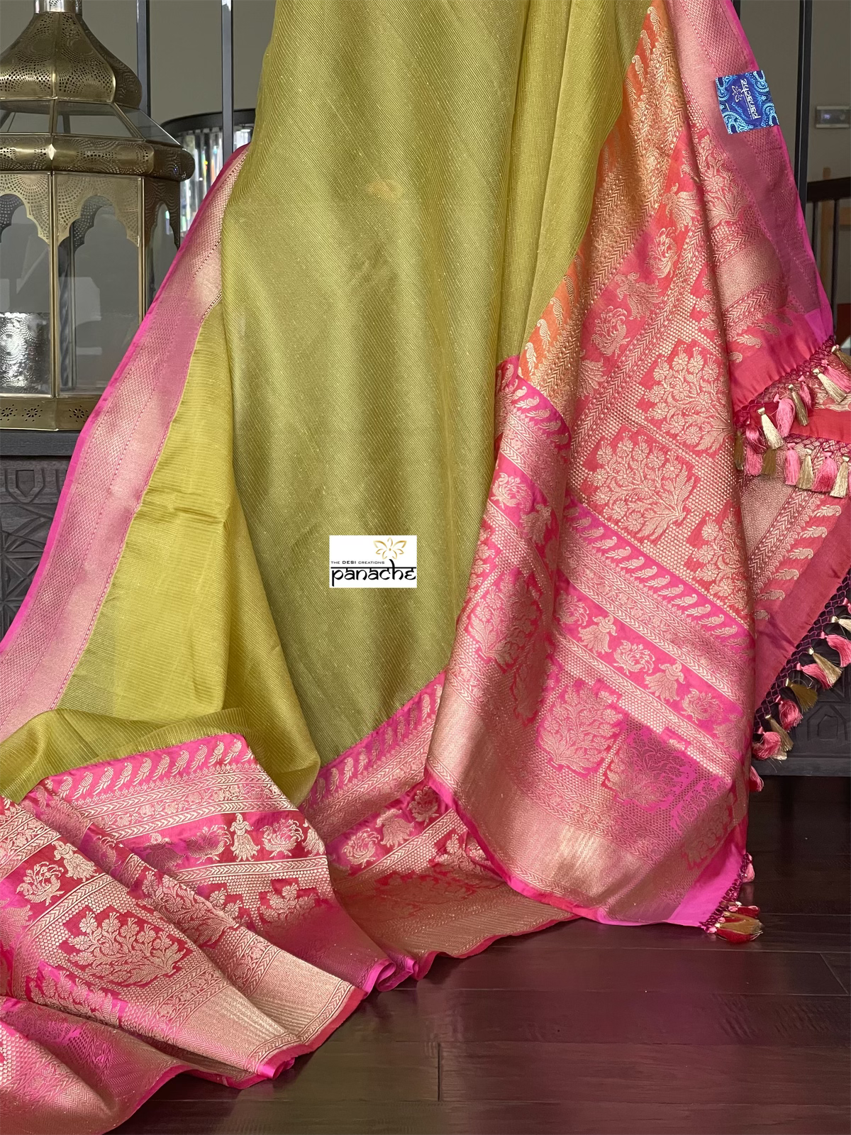 Pure Kora by Katan Silk Banarasi - Pista Green Pink Kadwa Woven