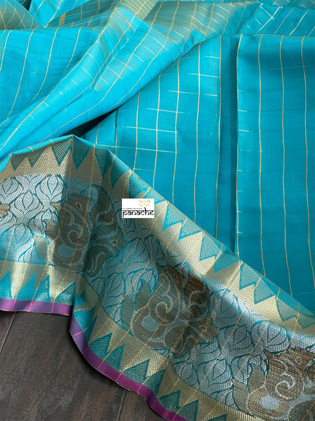 Soft South Silk - Firozi Blue Zari Checkered