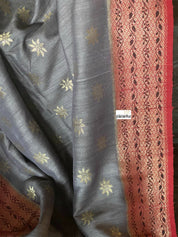 Tussar Georgette Banarasi- Grey Maroon Black