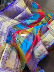Pure Katan Silk Banarasi - Multi Color Purple Kadwa